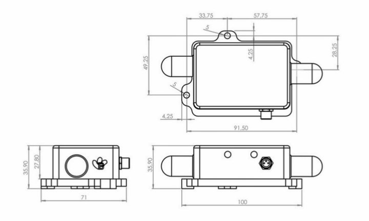 BeanDevice 2.4GHz HI-INC-SR 傳感器的尺寸圖